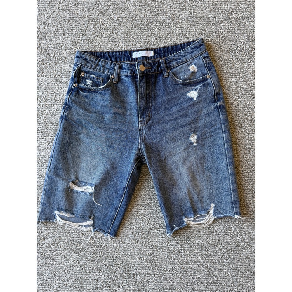 TNR Bohme Jeans Womens Distressed Denim‎ Bermuda Shorts Raw Hem Size 27